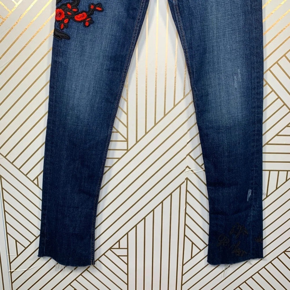Zara Floral Embroidered Cigarette‎ Jeans Dark Wash - Picture 5 of 8